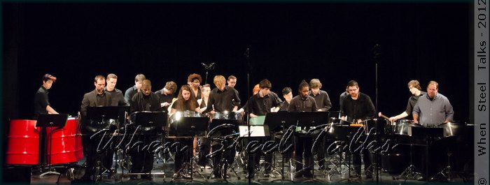 NYU Steel performs on stage at the Frederick Loewe Theatre