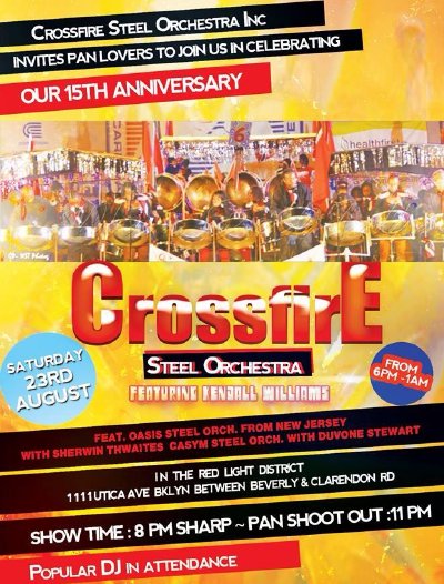 CrossFire Steel Orchestra 15th Anniversary Celebration flyer