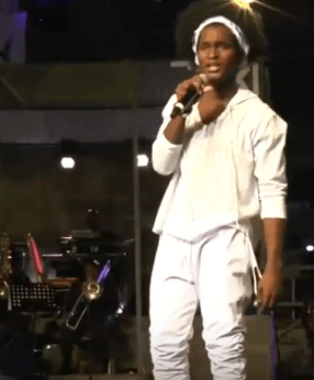 2018 Calypso Monarch Helon Francis on stage during his winning performance