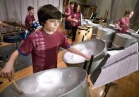 Seventh-grader Elliott Scheps, 13, plays his Double 2nd set of steel-drums during an Aptil 13 practice at Hereford Middle School.
