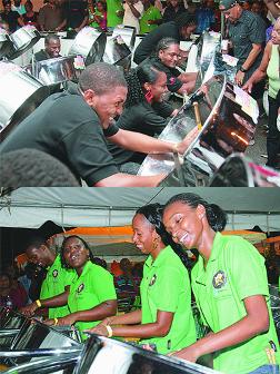 The youthful pannists of bpTT Renegades Steel Orchestra have fun at the bands farewell performance last Saturday night