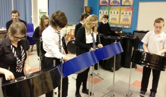 Cumnock Academy pupils play recently acquired steel pans