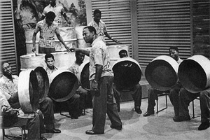 Groundbreaking: Lieutenant N Joseph Griffiths conducts the Trinidad All-Steel Percussion Orchestra in London, England, in 1951.