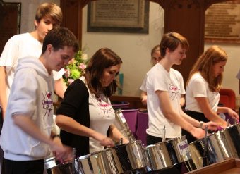 The handbell team at St Lawrence Church in Chobham teamed up with the steel band Pandemonium for the show in memory of Ellie Gordon who passed away in February