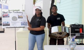Marlique Muir and Nayil Arana from the group Pandemix fundraise in front of Hurleys Supermarket.