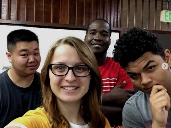 Sound engineering -- These four electrical and computer engineering majors are currently in Trinidad and Tobago for the study-abroad course "Engineering the Steelpan," with Samantha Carey (center) leading a Laker Takeover on the SUNY Oswego Instagram channel