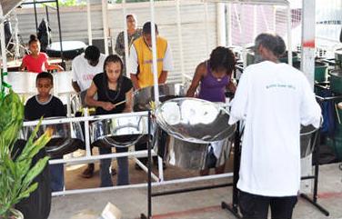 Flamingoes Steel Orchestra at practice